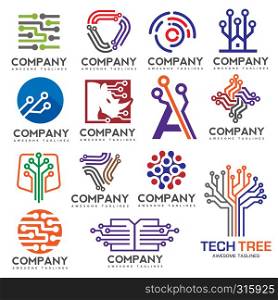 Digital electronics set logo design, Creative electronic circuits logo vector, IT technology logo concept