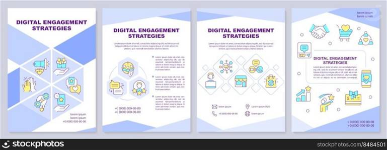 Digital engagement strategies brochure template. Leaflet design with linear icons. Editable 4 vector layouts for presentation, annual reports. Arial-Black, Myriad Pro-Regular fonts used. Digital engagement strategies brochure template