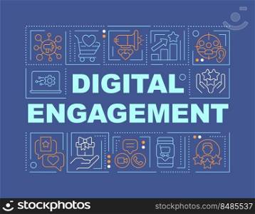 Digital engagement word concepts blue banner. Ecommerce. Infographics with editable icons on color background. Isolated typography. Vector illustration with text. Arial-Black font used. Digital engagement word concepts blue banner