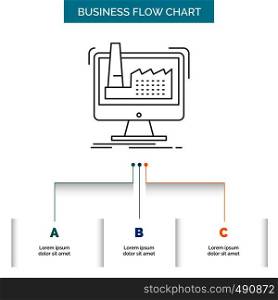 digital, factory, manufacturing, production, product Business Flow Chart Design with 3 Steps. Line Icon For Presentation Background Template Place for text. Vector EPS10 Abstract Template background