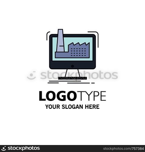 digital, factory, manufacturing, production, product Flat Color Icon Vector