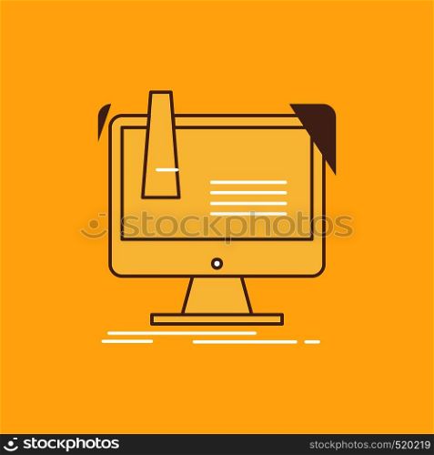 digital, factory, manufacturing, production, product Flat Line Filled Icon. Beautiful Logo button over yellow background for UI and UX, website or mobile application. Vector EPS10 Abstract Template background