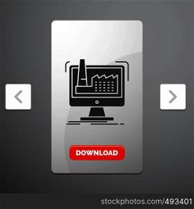 digital, factory, manufacturing, production, product Glyph Icon in Carousal Pagination Slider Design & Red Download Button. Vector EPS10 Abstract Template background