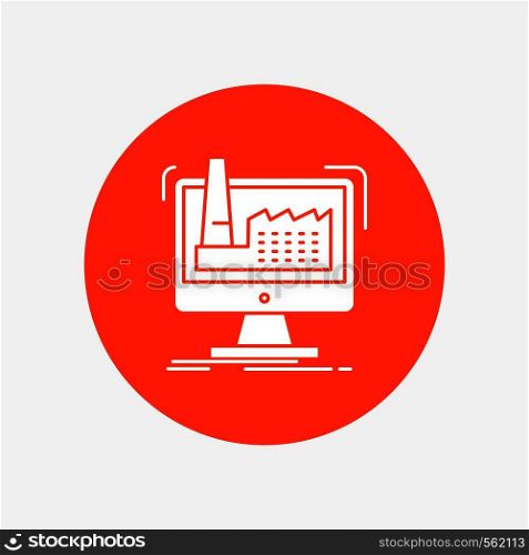 digital, factory, manufacturing, production, product White Glyph Icon in Circle. Vector Button illustration. Vector EPS10 Abstract Template background