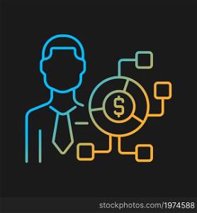 Digital finance expert gradient vector icon for dark theme. Financial field digitalization. Remote services consultant. Thin line color symbol. Modern style pictogram. Vector isolated outline drawing. Digital finance expert gradient vector icon for dark theme