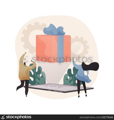 Digital gift card abstract concept vector illustration. Mobile store app, digital gift idea, buying certificate online, prepaid present, buy from home, electronic voucher abstract metaphor.. Digital gift card abstract concept vector illustration.