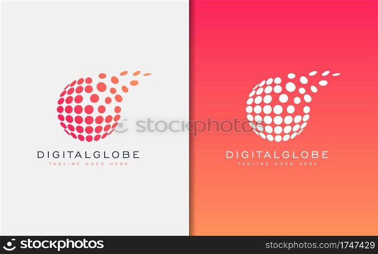 Digital Globe Logo Design. A Collection Of Circles in the shape of a globe. Usable For Business and Brand Company. Vector Logo Illustration. Graphic Design Element.