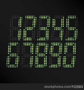Digital Glowing Numbers Vector. Digital Glowing Numbers Vector. Set Of Digital Green Numbers On Black Background. Classic Symbol Of time. Retro Clock, Count, Display