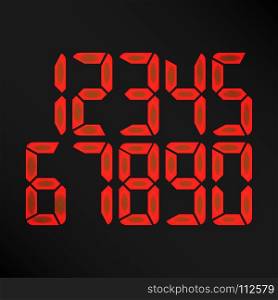Digital Glowing Numbers Vector. Digital Glowing Numbers Vector. Red Numbers On Black Background. etro Clock, Count, LCD Display