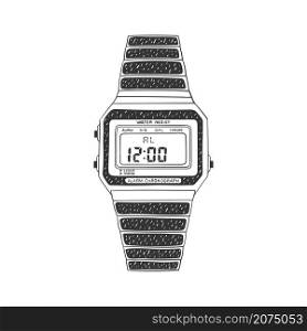 Digital hand watch. Hand-drawn Wrist Watch. Illustration in sketch style. Vector image