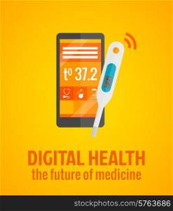 Digital health concept with smartphone and thermometer flat vector illustration. Digital Health Concept