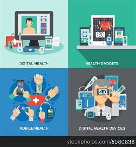 Digital health design concept set with mobile diagnostics flat icons isolated vector illustration. Digital Health Set
