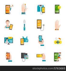 Digital health emergency medical consultation flat icons set isolated vector illustration. Digital Health Flat Icons