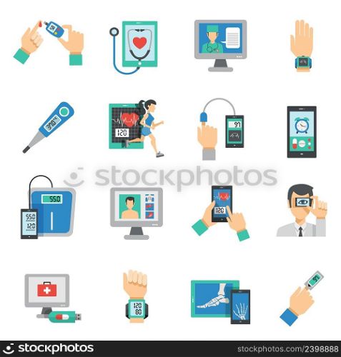 Digital health icons flat set with medical technologies symbols isolated vector illustration. Digital Health Icons Flat Set