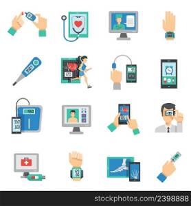 Digital health icons flat set with medical technologies symbols isolated vector illustration. Digital Health Icons Flat Set