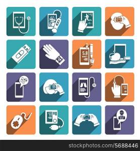 Digital health icons set of glucose level control fitness and diet app isolated vector illustration