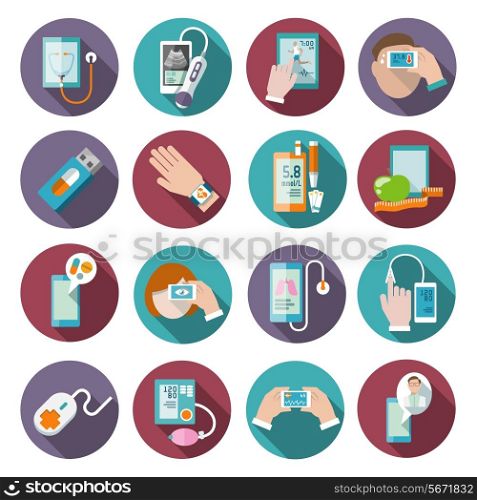 Digital health icons set of pocket therapist blood pressure monitor isolated vector illustration