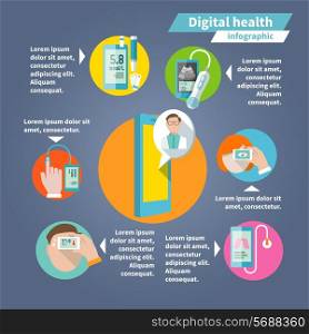 Digital health mobile medicine flat infographics set vector illustration