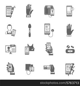 Digital health telemedicine doctor black icons set isolated vector illustration. Digital Health Icons Set
