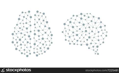 Digital human brain from nodes and connections. Futuristic neural network. Isolated vector illustration on white background. Digital human brain from nodes and connections. Futuristic neural network. Isolated vector illustration