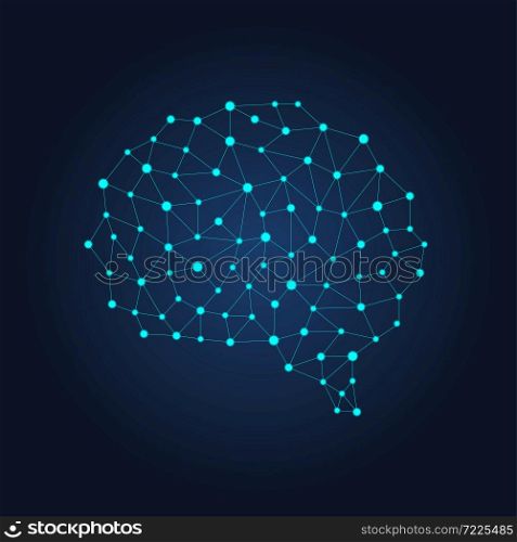 Digital human brain from nodes and connections. Futuristic neural network. Vector geometric illustration on dark background. Digital human brain from nodes and connections. Futuristic neural network. Vector geometric illustration