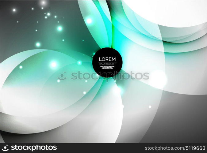 Digital illustration, glowing waves and circles. Vector digital illustration, glowing waves and circles