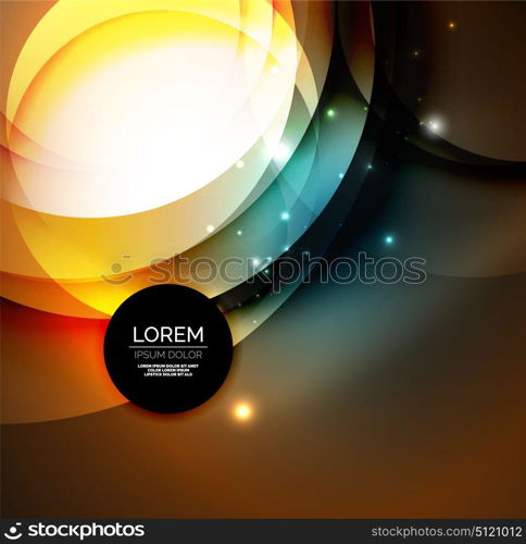 Digital illustration, glowing waves and circles. Vector digital illustration, glowing waves and circles