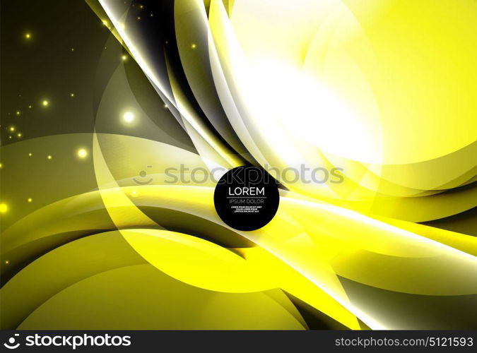 Digital illustration, glowing waves and circles. Vector digital illustration, glowing waves and circles