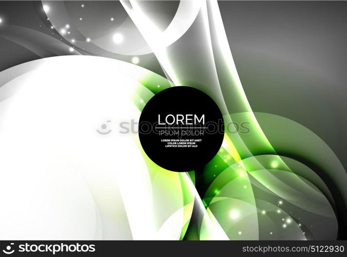 Digital illustration, glowing waves and circles. Vector digital illustration, glowing waves and circles