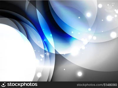 Digital illustration, glowing waves and circles. Vector digital illustration, glowing waves and circles