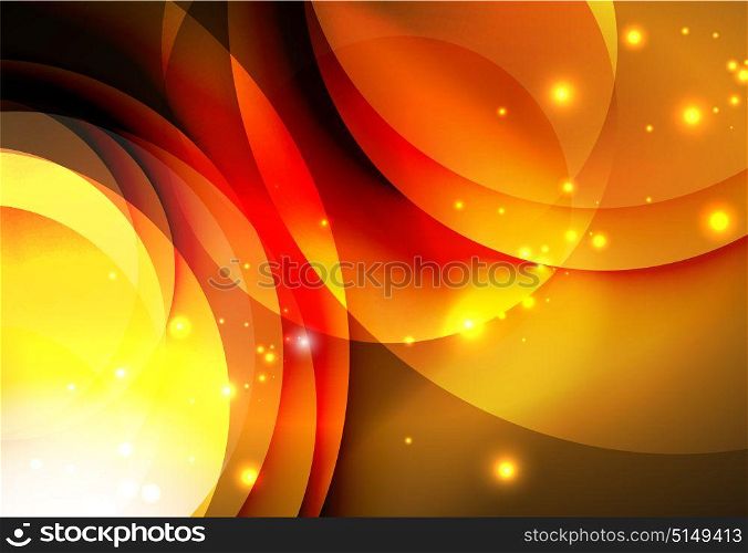 Digital illustration, glowing waves and circles. Vector digital illustration, glowing waves and circles