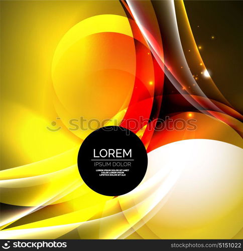 Digital illustration, glowing waves and circles. Vector digital illustration, glowing waves and circles