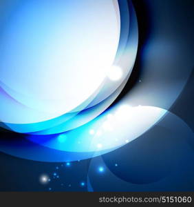 Digital illustration, glowing waves and circles. Vector digital illustration, glowing waves and circles