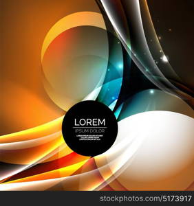 Digital illustration, glowing waves and circles. Vector digital illustration, glowing waves and circles