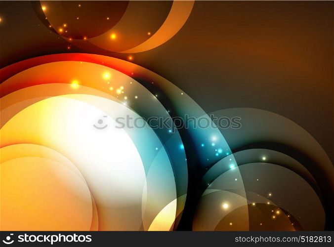 Digital illustration, glowing waves and circles. Vector digital illustration, glowing waves and circles