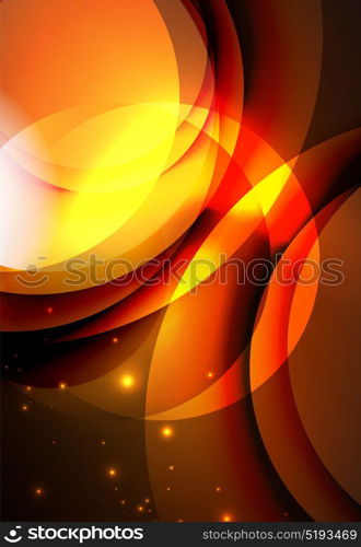 Digital illustration, glowing waves and circles. Vector digital illustration, glowing waves and circles