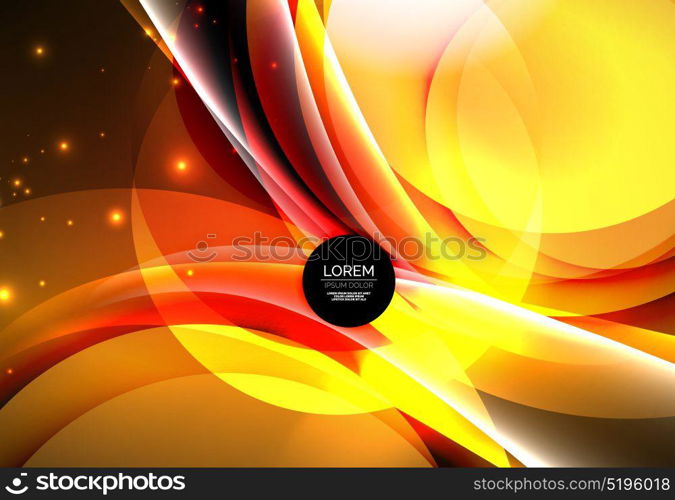 Digital illustration, glowing waves and circles. Vector digital illustration, glowing waves and circles