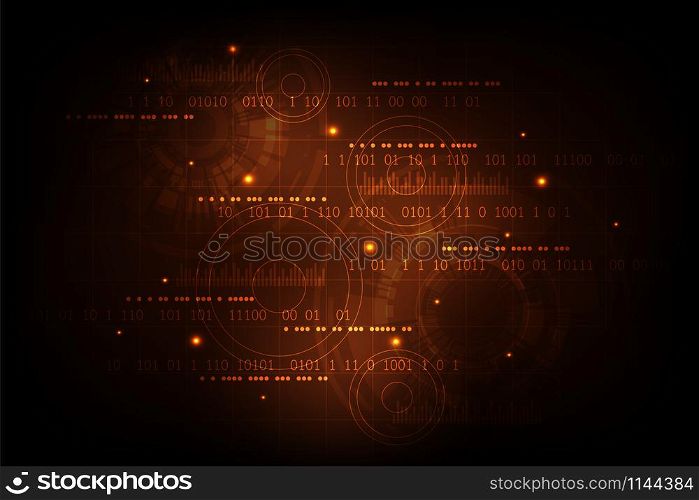 Digital information on a dark orange background.