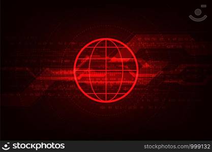 Digital information technology on the red background.