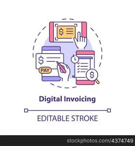 Digital invoicing concept icon. Paperless solution. Touchless system abstract idea thin line illustration. Isolated outline drawing. Editable stroke. Roboto-Medium, Myriad Pro-Bold fonts used. Digital invoicing concept icon