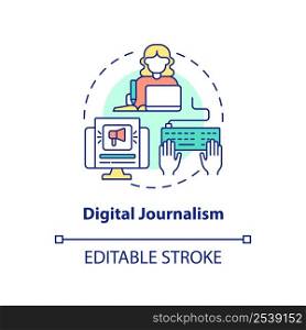 Digital journalism concept icon. Desired skill for future employment abstract idea thin line illustration. Isolated outline drawing. Editable stroke. Arial, Myriad Pro-Bold fonts used. Digital journalism concept icon