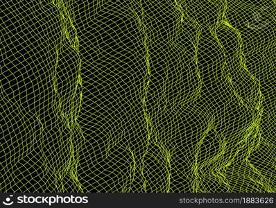 Digital landscape with mountains made of line grid in futuristic technology or science style