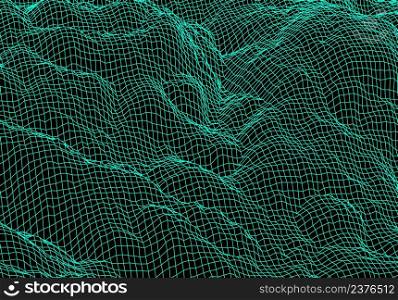 Digital landscape with mountains made of line grid in futuristic technology or science style