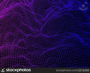 Digital landscape with mountains or clouds made of line grid in futuristic technology or science style