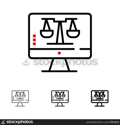 Digital Law Online, Computer, Technology, Screen Bold and thin black line icon set