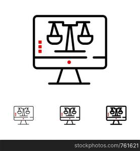 Digital Law Online, Computer, Technology, Screen Bold and thin black line icon set