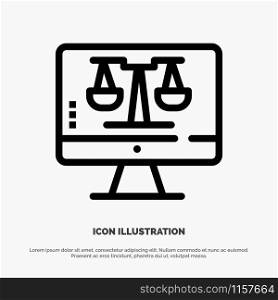 Digital Law Online, Computer, Technology, Screen Line Icon Vector