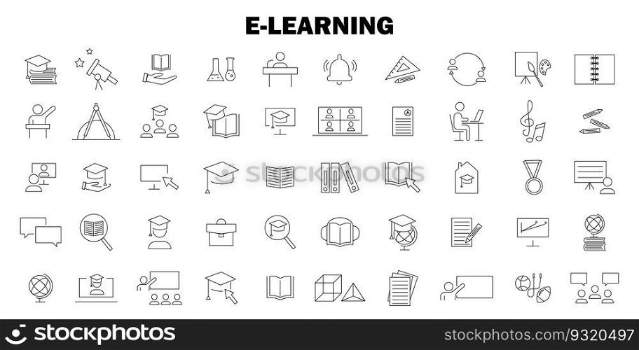 Digital learning line icons. Outline symbols collection. Premium quality. Vector illustration. Stock image. EPS 10.. Digital learning line icons. Outline symbols collection. Premium quality. Vector illustration. Stock image.