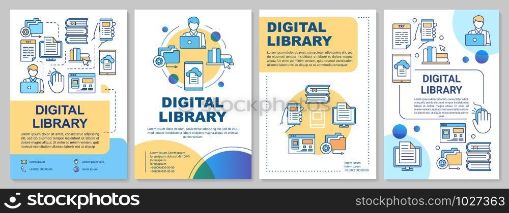 Digital library brochure template. Ebooks reading. Flyer, booklet, leaflet print, cover design with linear illustrations. Vector page layouts for magazines, annual reports, advertising posters