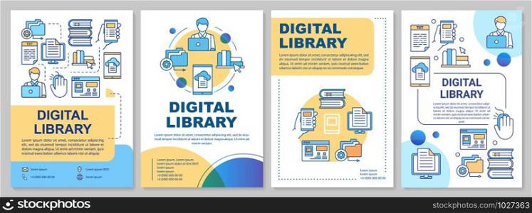 Digital library brochure template. Ebooks reading. Flyer, booklet, leaflet print, cover design with linear illustrations. Vector page layouts for magazines, annual reports, advertising posters